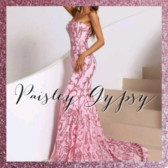 PINK MERMAID FLORAL EMBROIDERED PREMIUM BRAND AND QUALITY DRESS - Picture 9 of 16